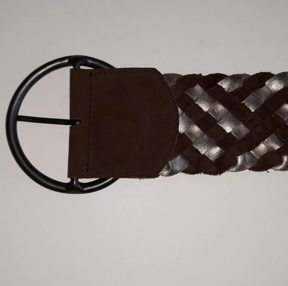 Fossil brown suede & metallic leather braided belt L